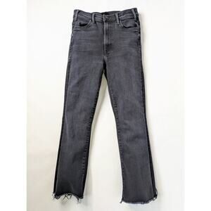 MOTHER Hustler Ankle Fray Jeans 27 Black High Rise Crop Raw Hem Encounters